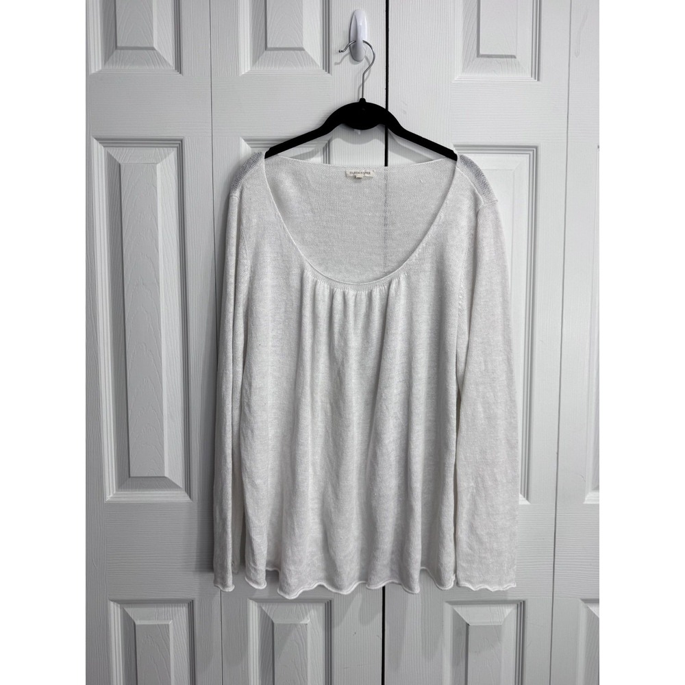 Eileen Fisher Soft Sweater Women's XL White 100% Linen Scoop Neck Long Sleeve